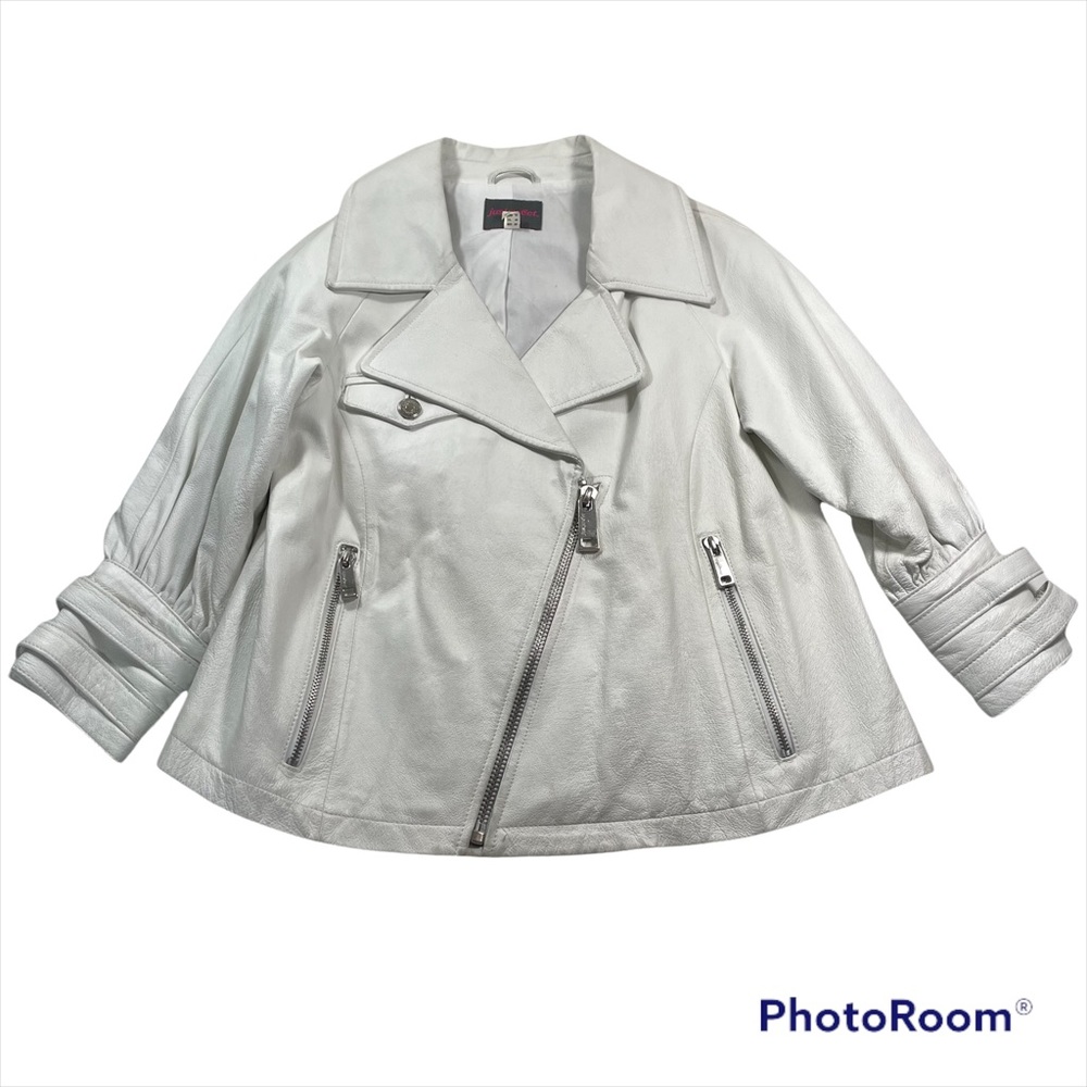Justsweet White A-line leather Moto jacket Size XS